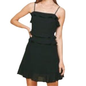 Pinch Ruffled Cami Dress Large Black Chiffon